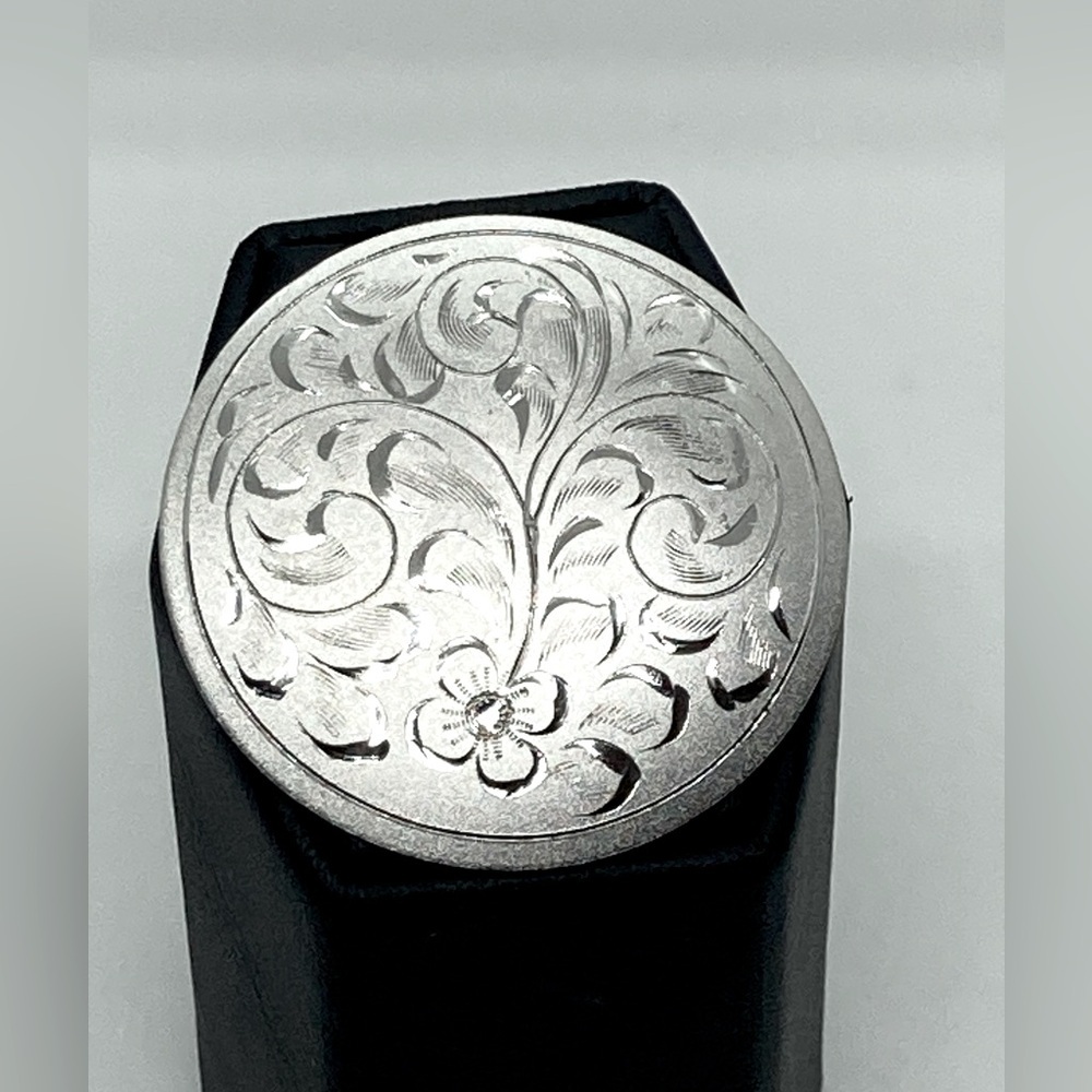 Vtg Forstner Sterling Silver Engraved Etched Flower Floral Round Brooch | 1.5”